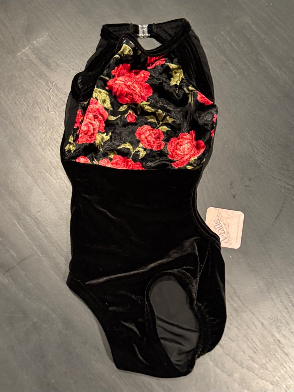 Kids Black Velvet One-Piece with Red Rose Print